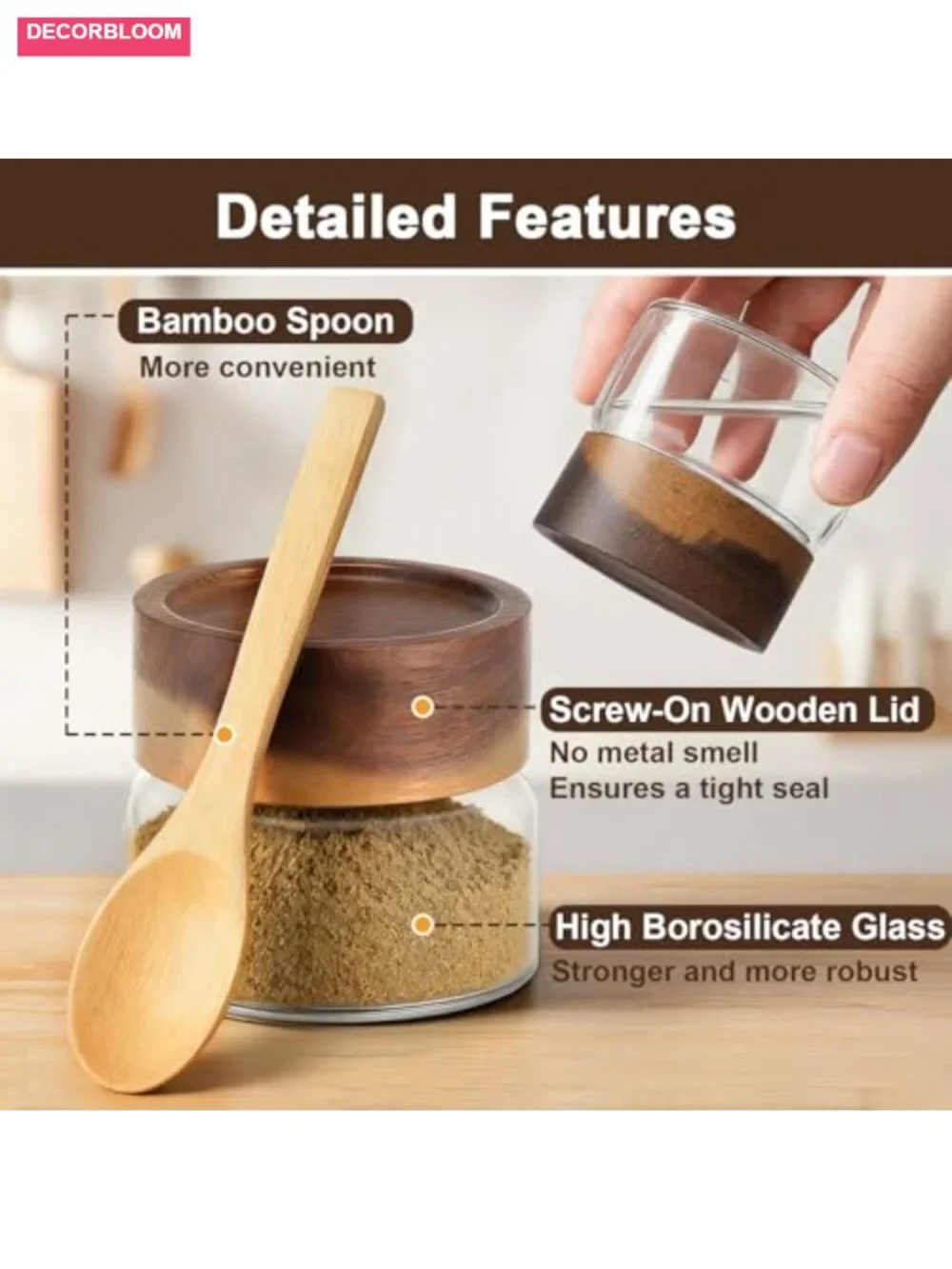2 Pack 3oz Glass Jars with Wood Lids, Airtight Canisters for Spices Coffee Tea